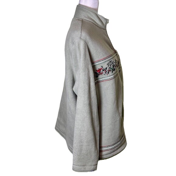 Women’s Green Fleece Embroidered Jacket Cardinals Birds Holly Cottagecore Sz PL - Picture 4 of 8